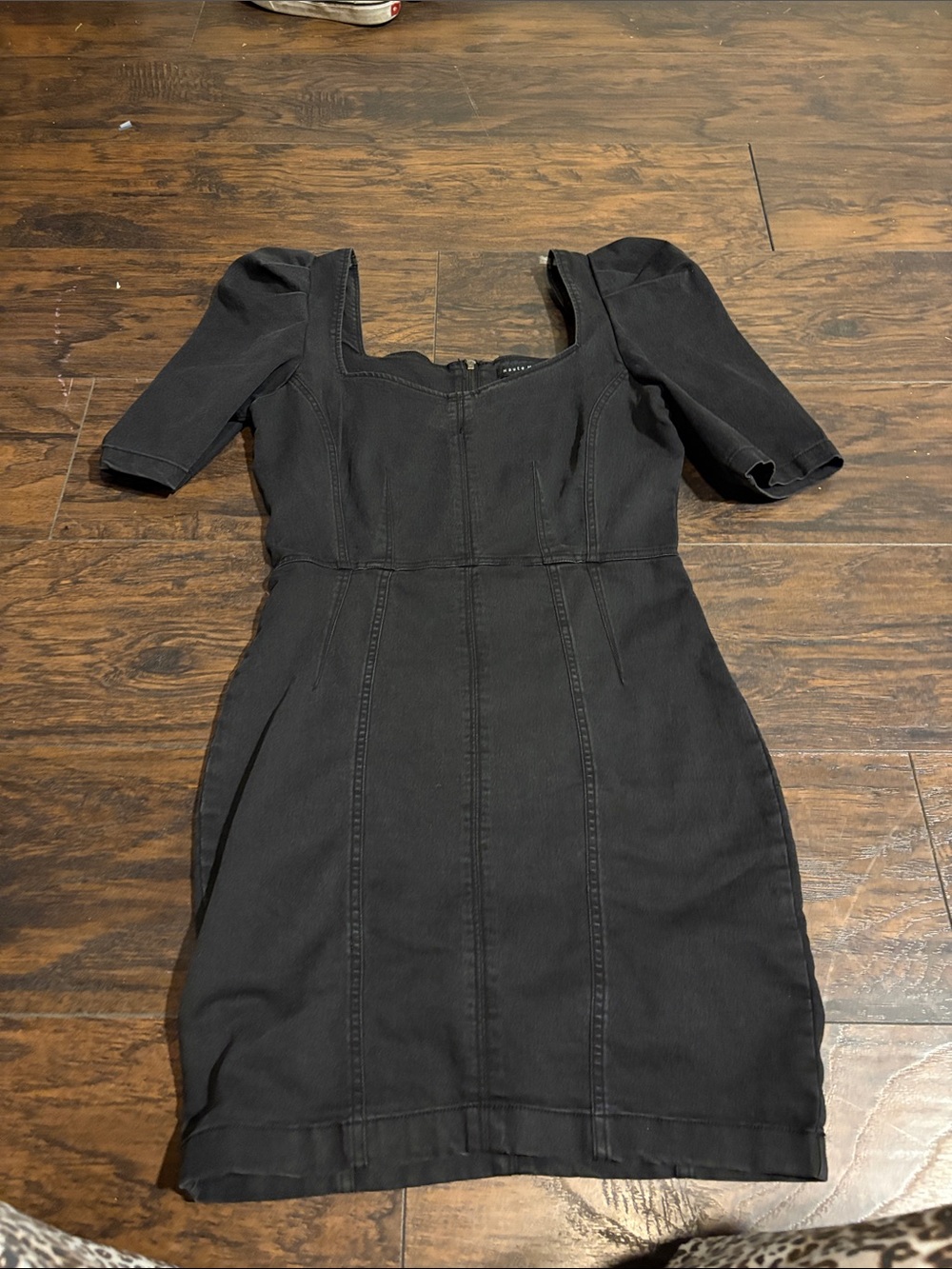 Haute Monde Black Square-Neck Short Sleeve Bodycon Dress